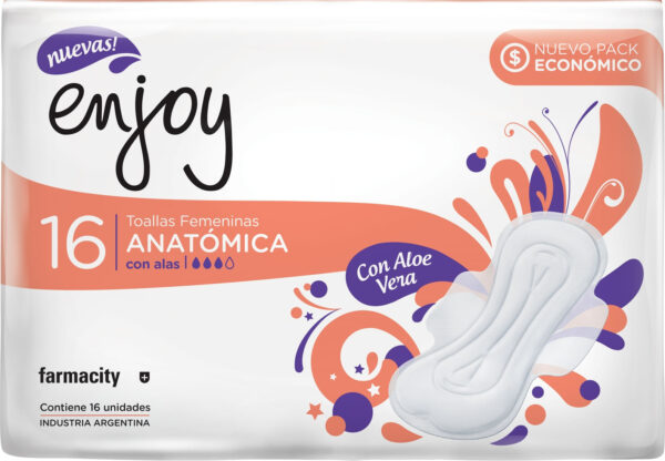 Toallas Femeninas Enjoy Anatómica con Alas x 16 un