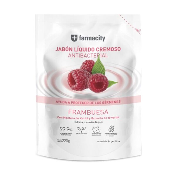 Jabón Líquido Antibacterial Cremoso Farmacity Frambuesa x 220 ml